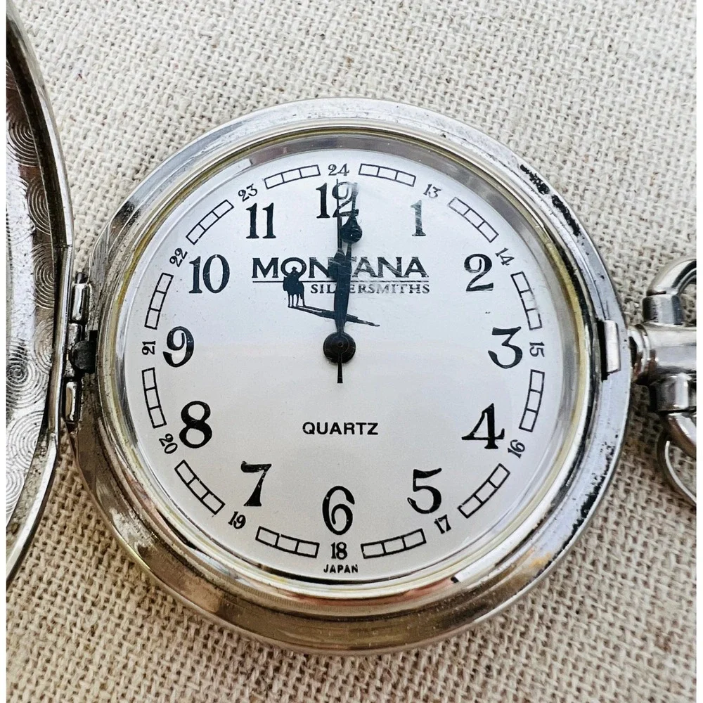 Montana Silversmiths Cowboy Pocket Watch Silver Gold Tone Western Quartz